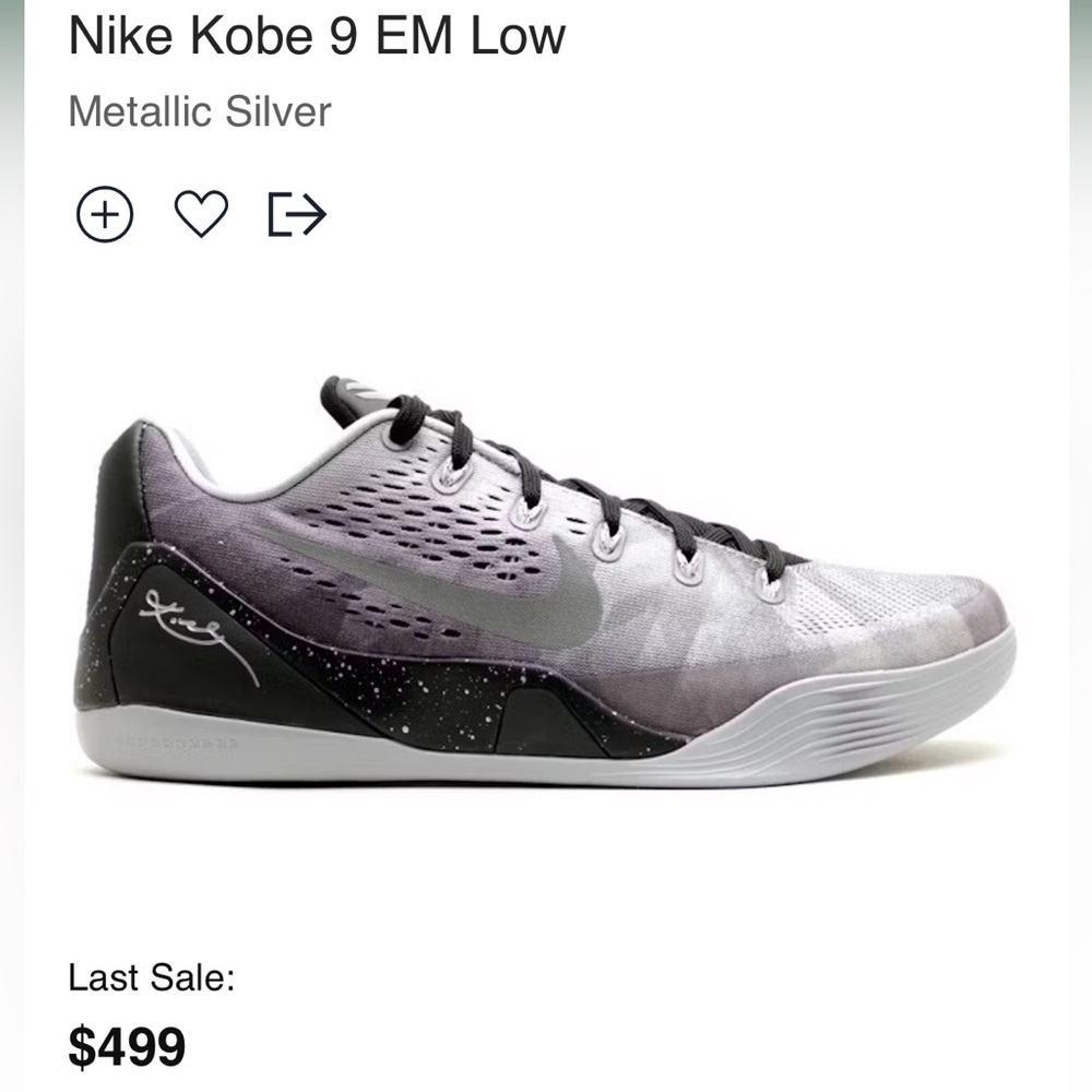 Nike Kobe 9 EM Low Metallic Silver Size 13